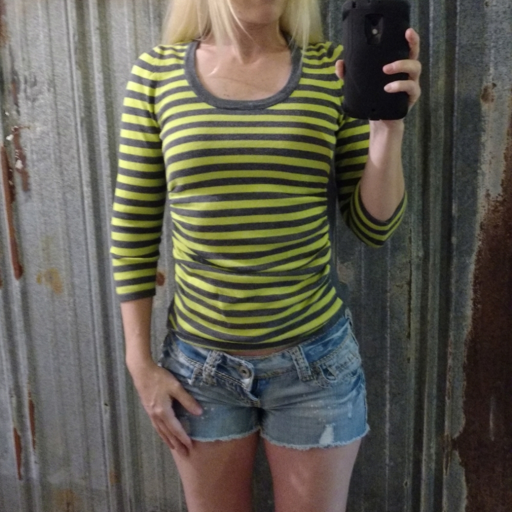 Scoop Neck Side Runched Neon Striped Heart-n-Crush Shirt